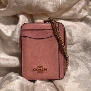 ✨ Coach Pink Leather Cardholder Wallet with Chain ✨